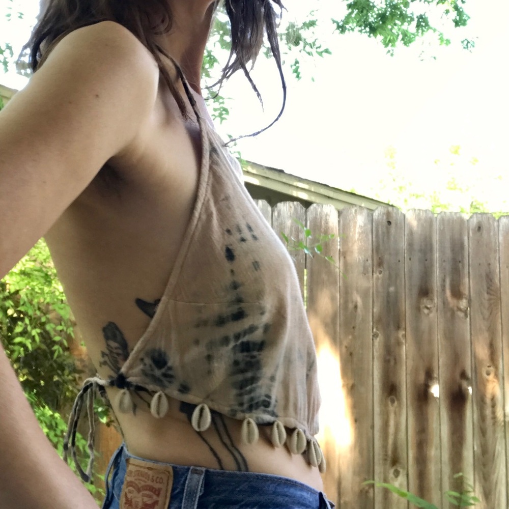 tie dye puka shell halter top